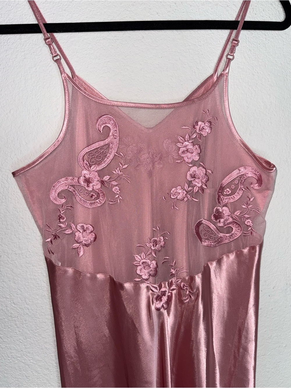 Vintage Y2K Cabernet Pink Satin Embroidered Maxi Slip Dress